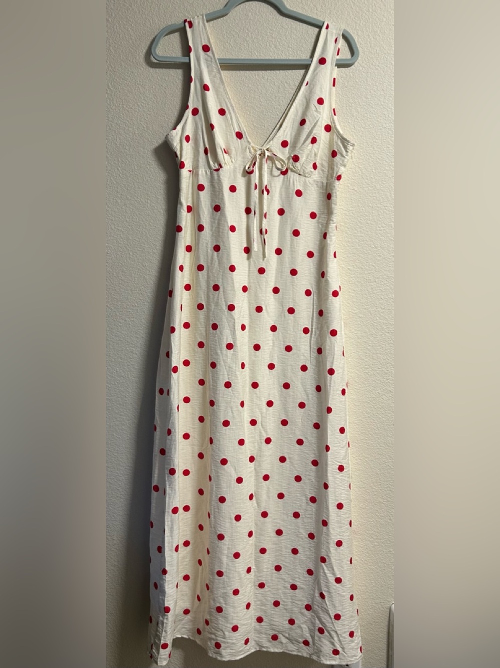 NWT THIRTY THIRTY White Midi Dress with Red Polka Dots SIZE LARGE